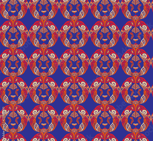 strict seamless pattern with the image of the lion's muzzle