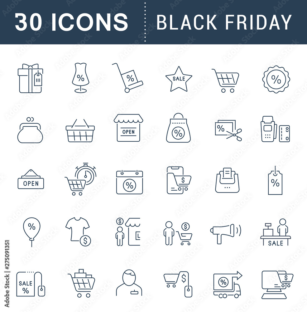 Set Vector Line Icons of Black Friday