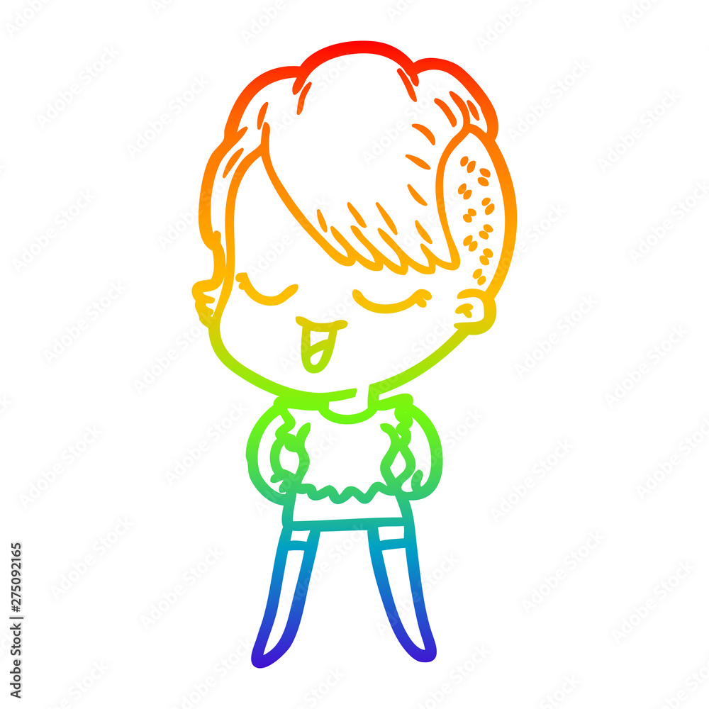 rainbow gradient line drawing happy cartoon girl rainbow gradient line drawing happy cartoon girl