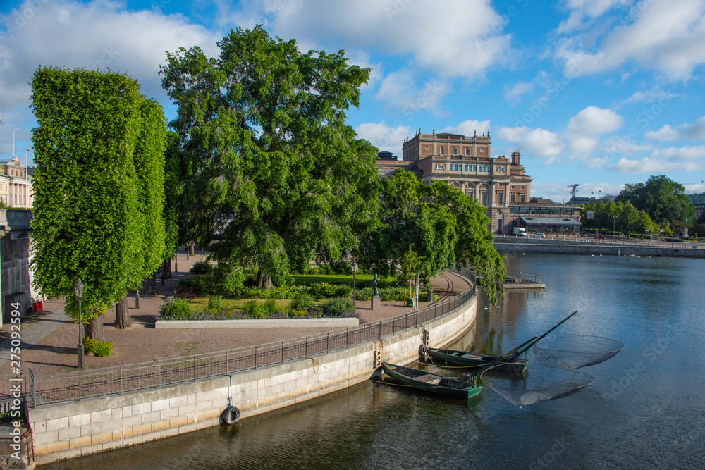 Naklejka premium The parterr with round net fishing boats in Stockholm