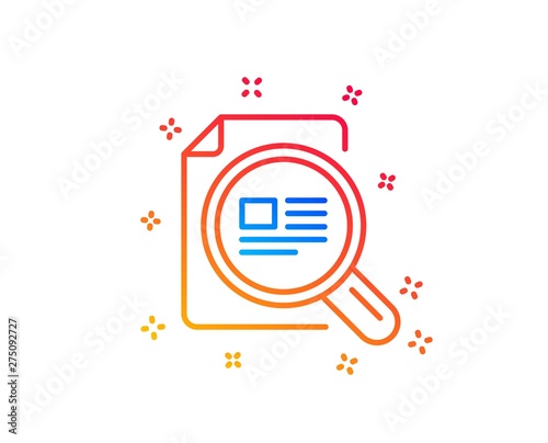 Check article line icon. Ð¡opyright sign. Magnifying glass symbol. Gradient design elements. Linear check article icon. Random shapes. Vector