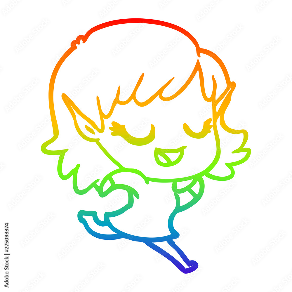 rainbow gradient line drawing happy cartoon elf girl running rainbow gradient line drawing happy cartoon elf girl running