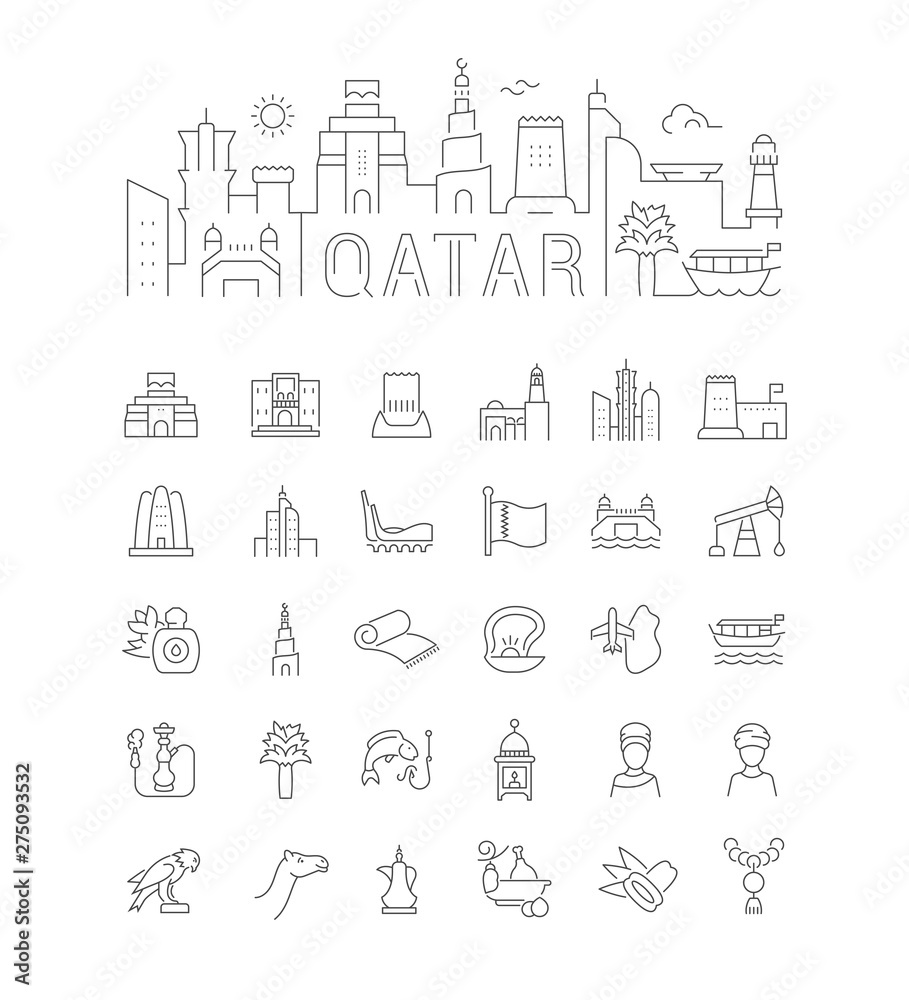 Linear Illustration of Qatar with Icons