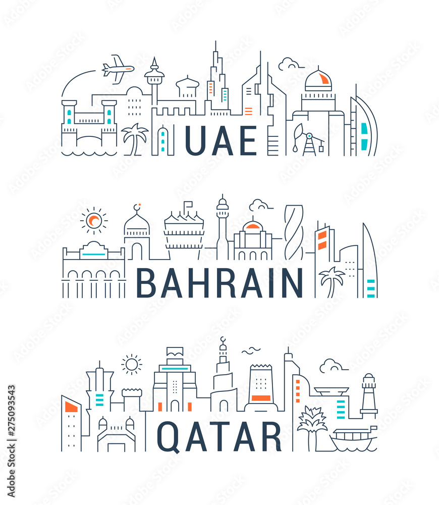 Linear Banners of UAE, Bahrain, Qatar