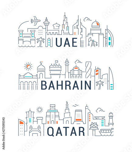 Linear Banners of UAE, Bahrain, Qatar