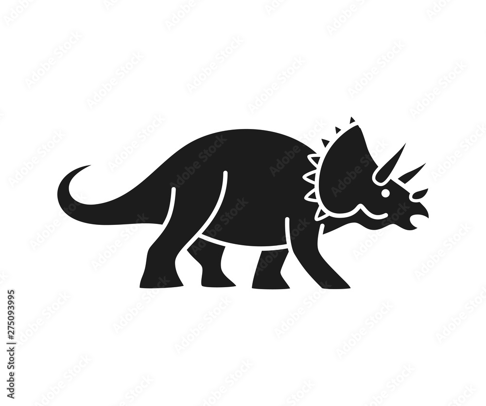 Triceratops vector silhouette. Cute dinosaur black silhouette isolated