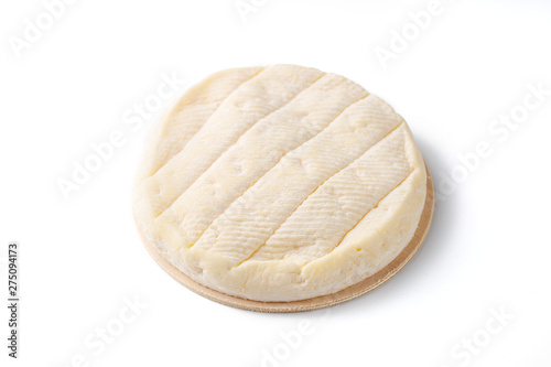 Camembert cheese on white background