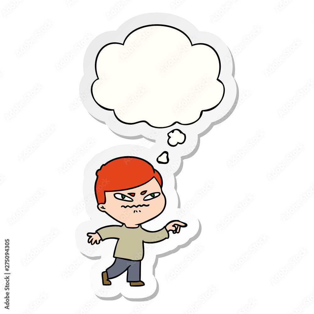 cartoon angry man pointing and thought bubble as a printed sticker cartoon angry man pointing and thought bubble as a printed sticker