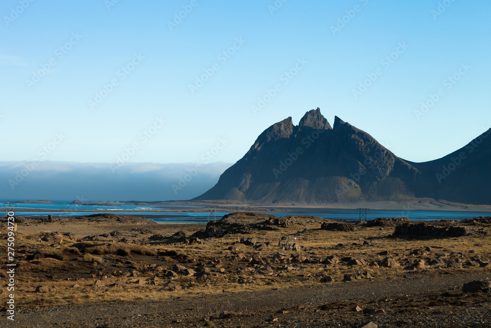 Empty stony landscape of mountain in Iceland