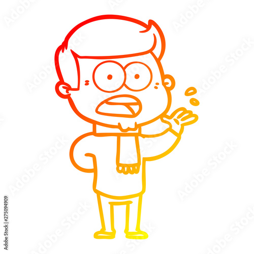 warm gradient line drawing cartoon shocked man