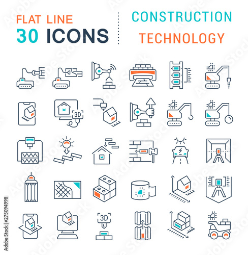 Set Vector Line Icons of Construction Technology