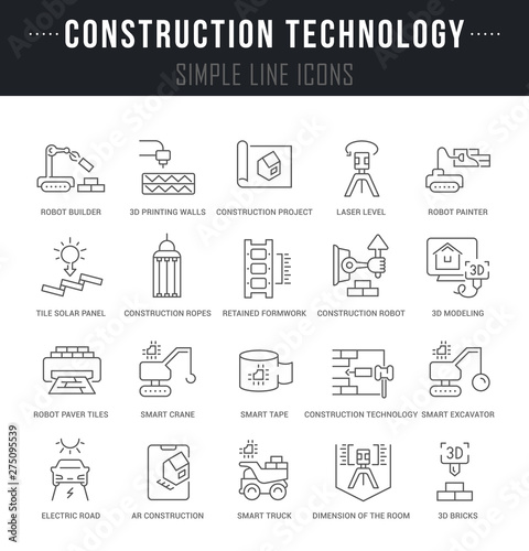 Set Vector Line Icons of Construction Technology