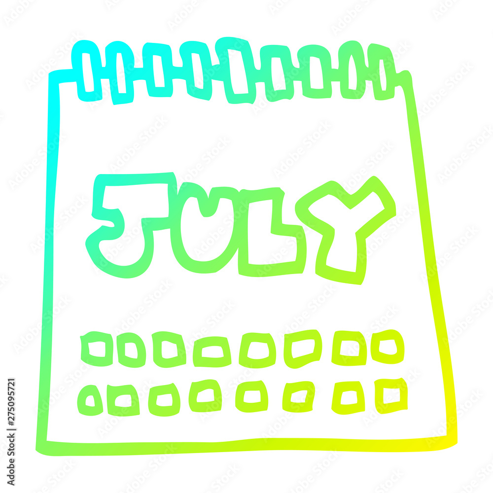cold gradient line drawing cartoon calendar showing month of july cold gradient line drawing cartoon calendar showing month of july