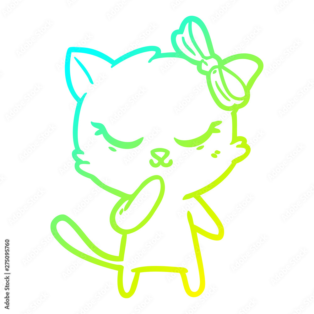 cold gradient line drawing cute cartoon cat with bow cold gradient line drawing cute cartoon cat with bow