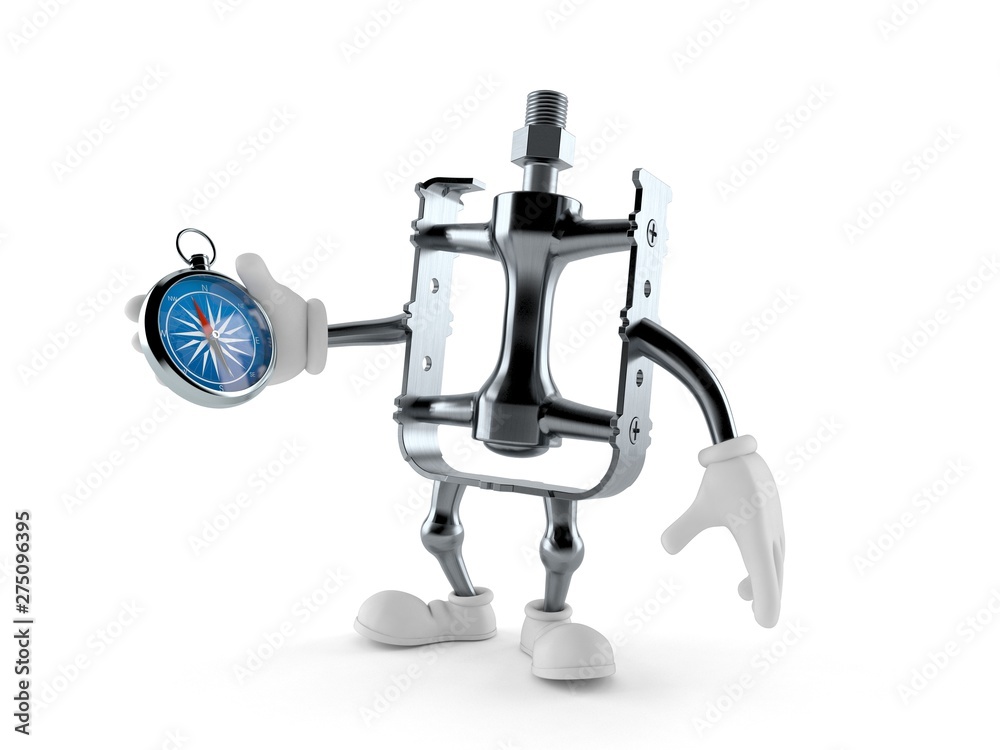 Bicycle pedal character holding compass