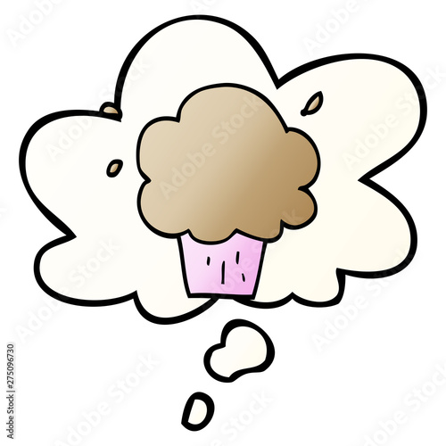 cartoon cupcake and thought bubble in smooth gradient style