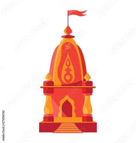 Hindu temple with Flag and swastik
