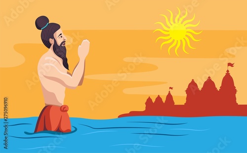 sadhu praying in holy river