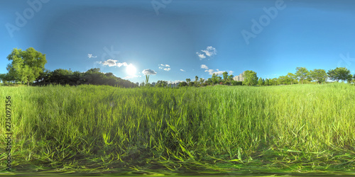 Ansan, South Korea - 7 June 2019. Panorama 360 degree view in park. Forest and Park 360 image, VR AR content. photo