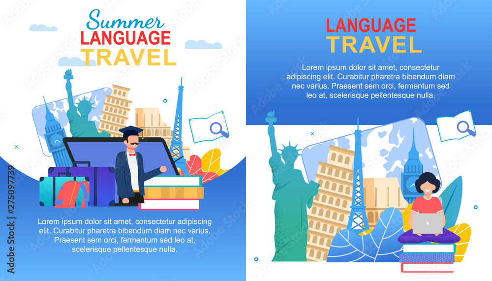 Summer Language Travel Banner Set Europe Travel