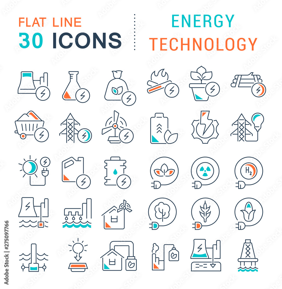Set Vector Line Icons of Energy Technology Set Vector Line Icons of Energy Technology