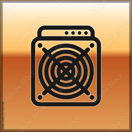 Black ASIC Miner icon isolated on gold background. Cryptocurrency mining equipment and hardware. Application specific integrated circuit. Vector Illustration