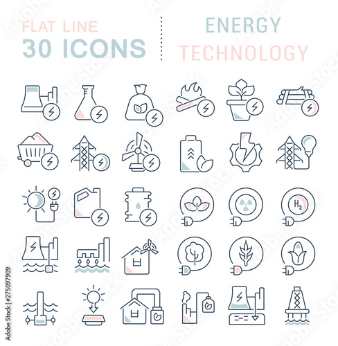 Set Vector Line Icons of Energy Technology
