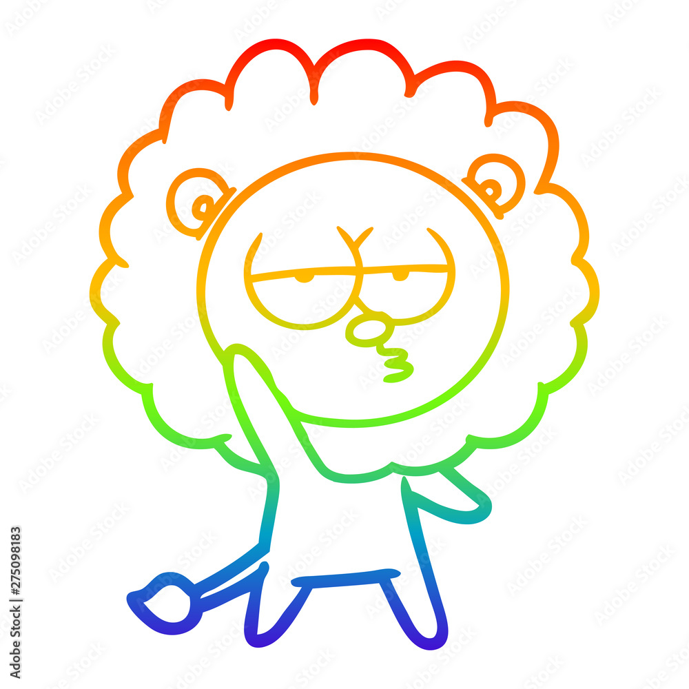 rainbow gradient line drawing cartoon bored lion waving rainbow gradient line drawing cartoon bored lion waving
