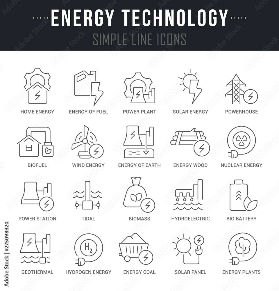 Set Vector Line Icons of Energy Technology