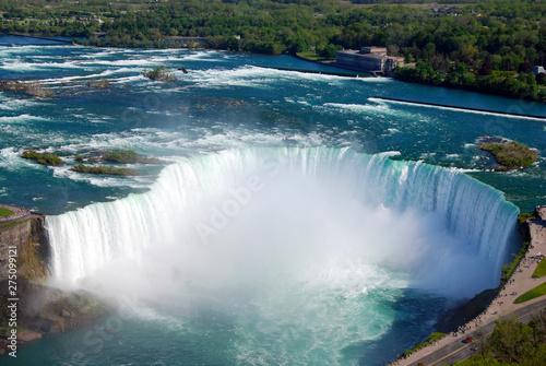 aerial view over canadian niagara falls