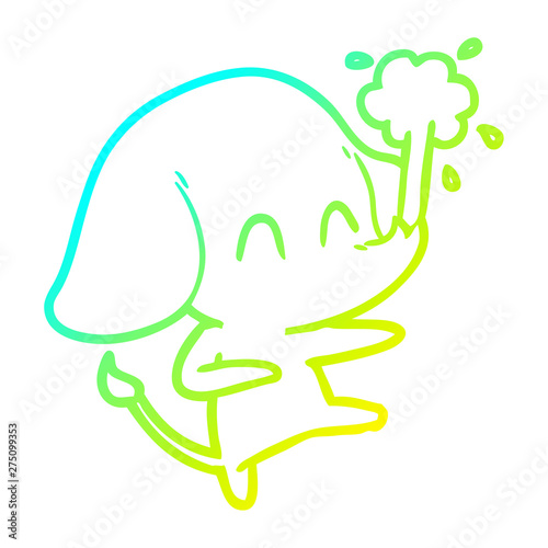 cold gradient line drawing cute cartoon elephant spouting water