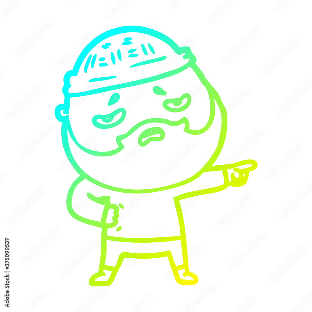 Fototapeta premium cold gradient line drawing cartoon worried man with beard