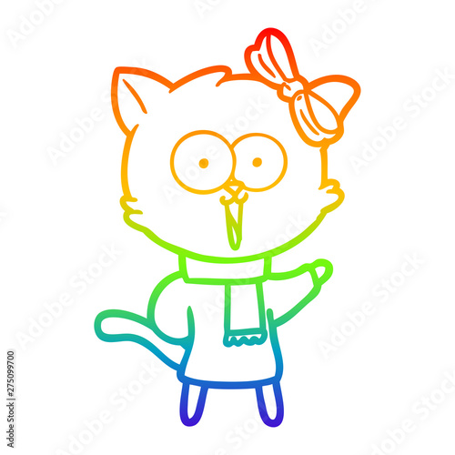 rainbow gradient line drawing cartoon cat