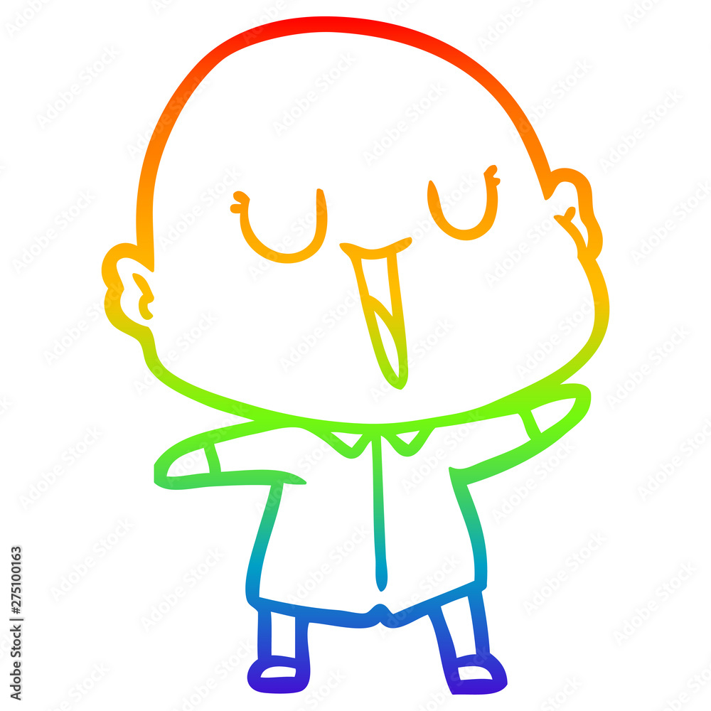 rainbow gradient line drawing happy cartoon bald man rainbow gradient line drawing happy cartoon bald man