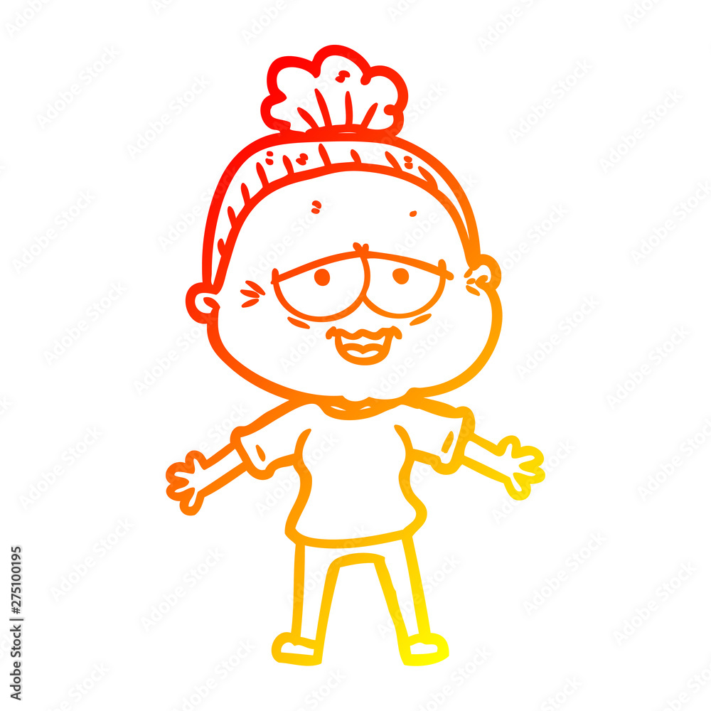 warm gradient line drawing cartoon happy old lady warm gradient line drawing cartoon happy old lady