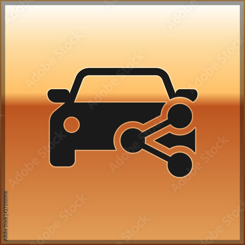Black Car sharing icon isolated on gold background. Carsharing sign. Transport renting service concept. Vector Illustration