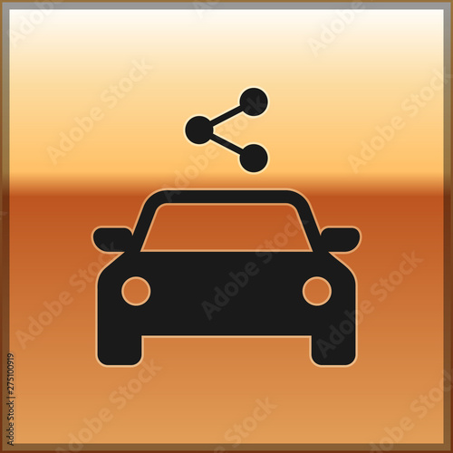 Black Car sharing icon isolated on gold background. Carsharing sign. Transport renting service concept. Vector Illustration
