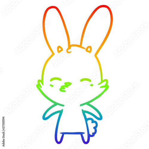 rainbow gradient line drawing curious bunny cartoon