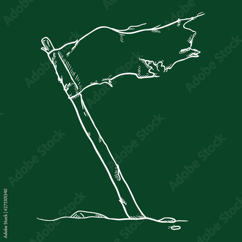 Vector Chalk Sketch Waving Old Torned Flag
