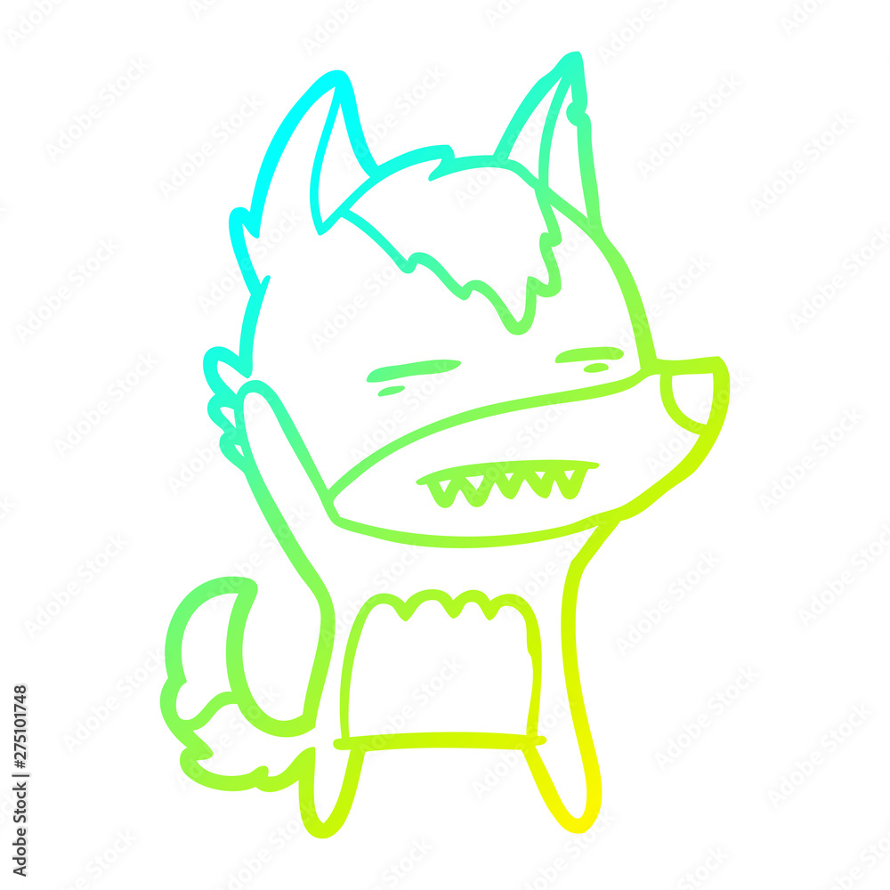 cold gradient line drawing cartoon wolf waving showing teeth cold gradient line drawing cartoon wolf waving showing teeth