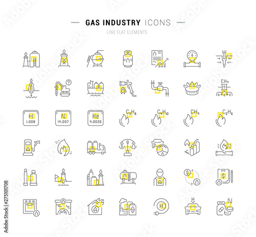 Set Vector Line Icons of Gas Industry