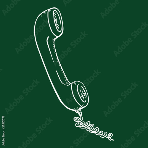 Vector Chalk Sketch Handset with Telephone Wire