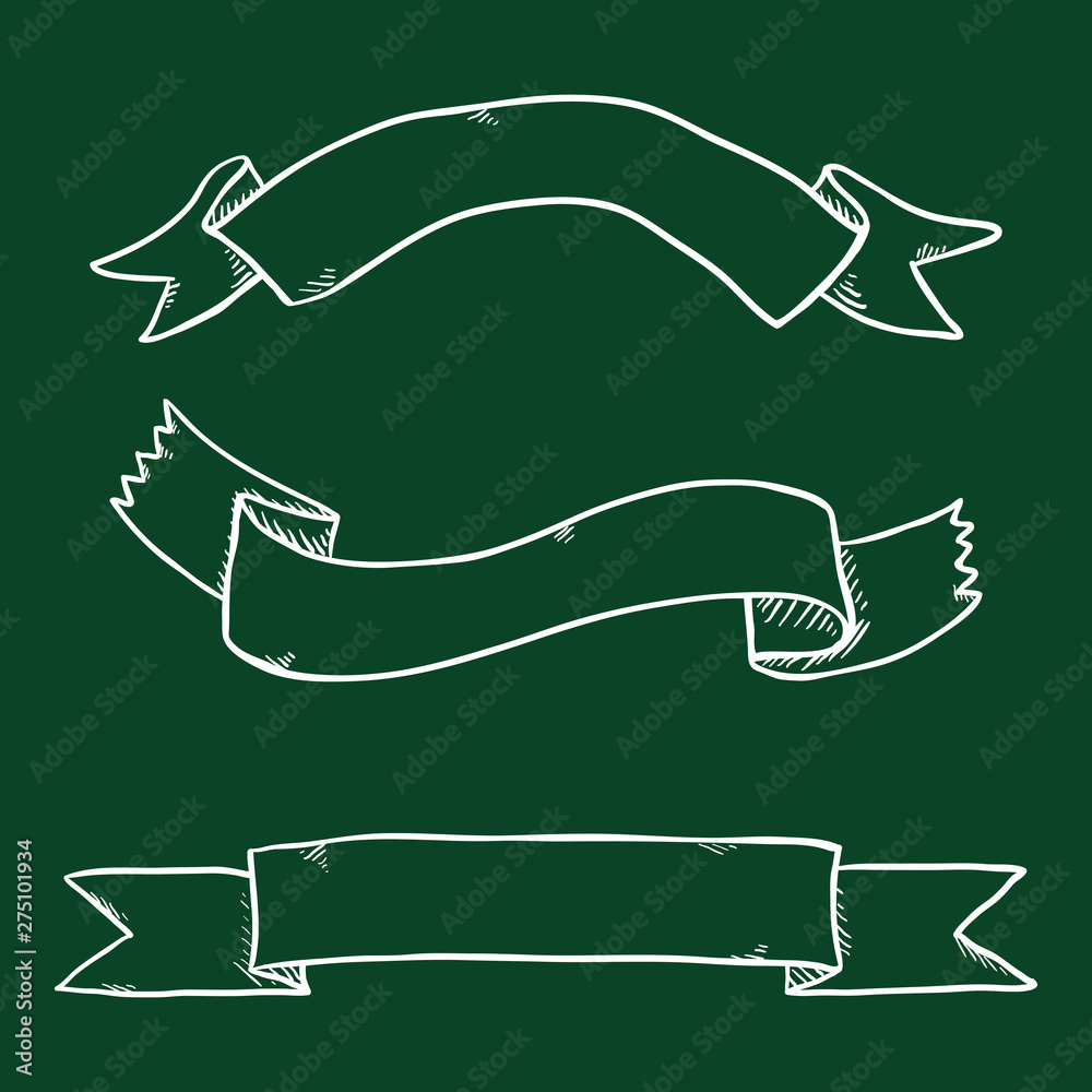 Fototapeta premium Vector Set of Chalk Sketch Ribbons. Blank Banners.