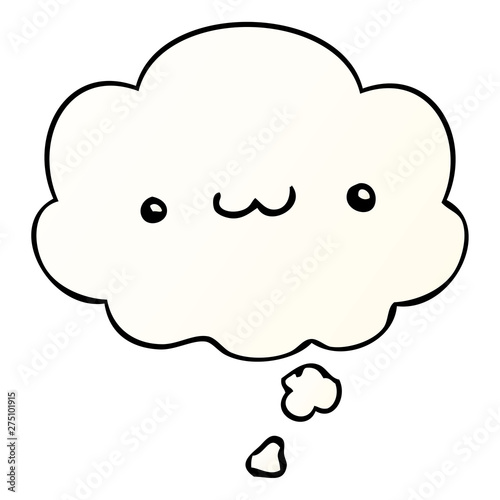 happy cartoon expression and thought bubble in smooth gradient style