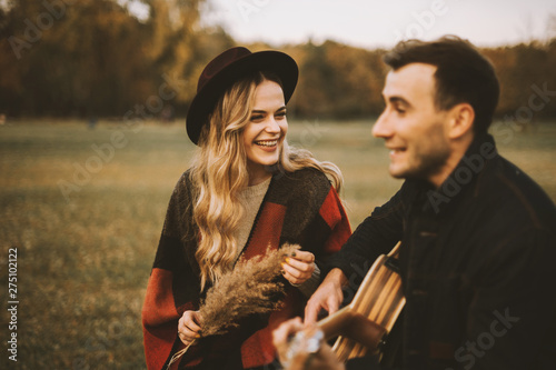 Close up portrait of smiling couple having fun outdoor
