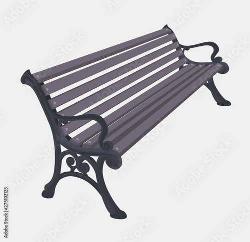 Fotografie, Obraz Street or park vector handicraft Gray wooden bench with a decorative ornate metal legs and armrests, isolated on a gray background