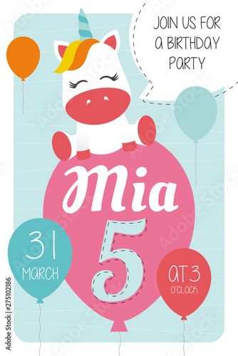 5th birthday party invitation card 10x15 with - Unicorn