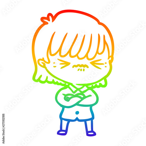 rainbow gradient line drawing annoyed cartoon girl