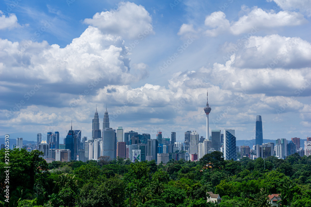Monsoon  view over downtown Kuala Lumpur (KL). KL is the capital of Malaysia. Its modern skyline is dominated by KLCC, KL Tower and Exchange106. 