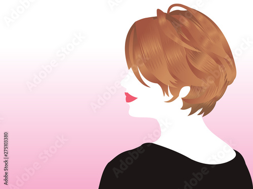side of girl short hair black dress vector illustration isolated